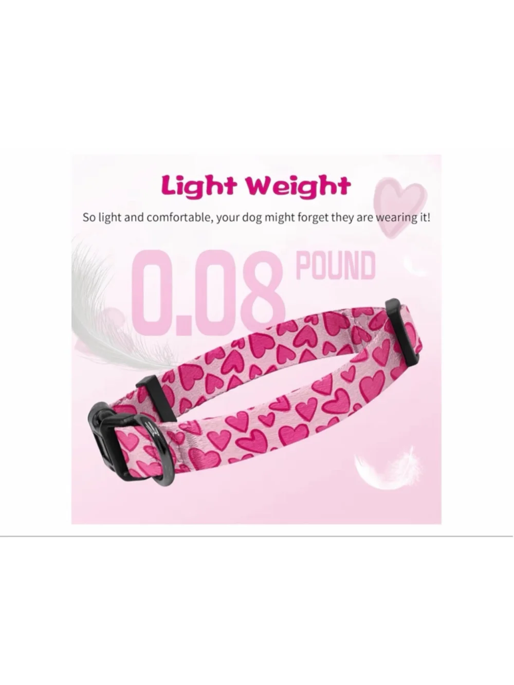 NEW Pink Heart Print Dog Collar Adjustable XS